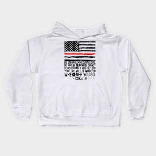 Thin Red Line Firefighter Fireman Bible Verse On Back Kids Hoodie